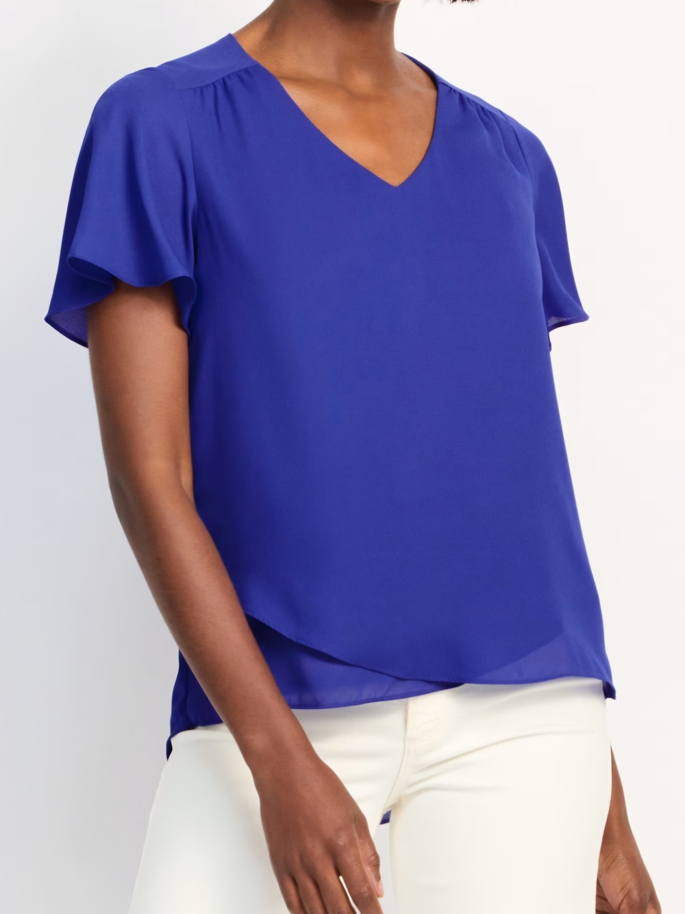 V-Neck Flutter Sleeve Blouse in Cobalt Blue